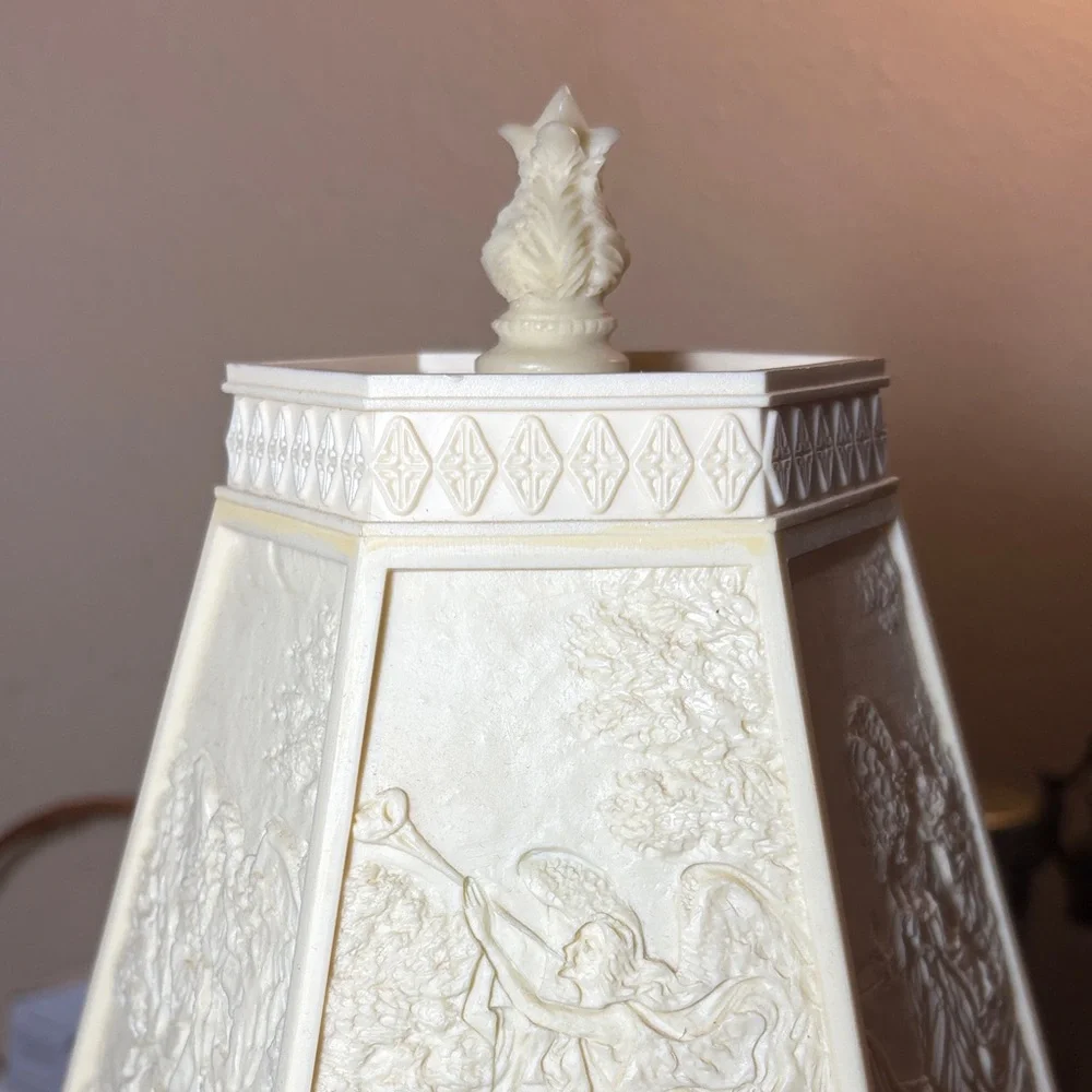 Vintage Angel Table Lamp Cream White Relief Shade Cherub Base Cottage Decor